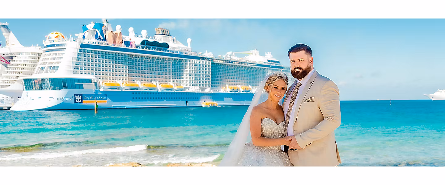 Husband and wife at a Royal Caribbean destination wedding